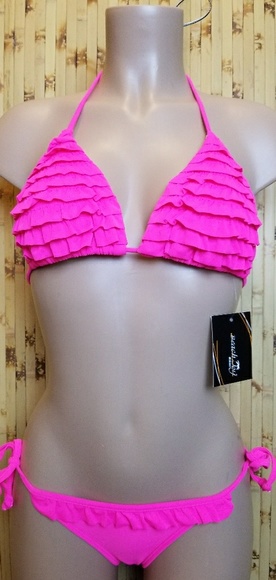 Hot Pink Ruffle Bikini - Picture 1 of 2